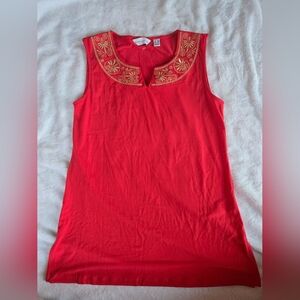 Susan Graver Embroidered Red Sleeveless Top Xxs Nwot